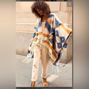 Free People Southwestern Fringe Poncho / Cape – One Size